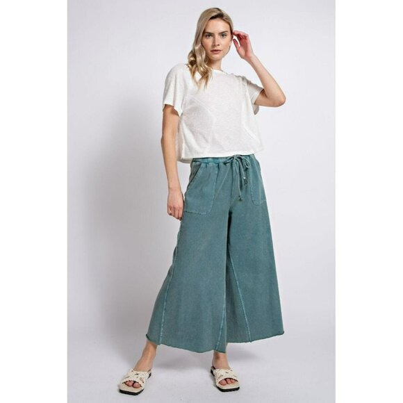 Stay Comfy Wide Leg Comfy Pants in Teal Green - Picture 2 of 6
